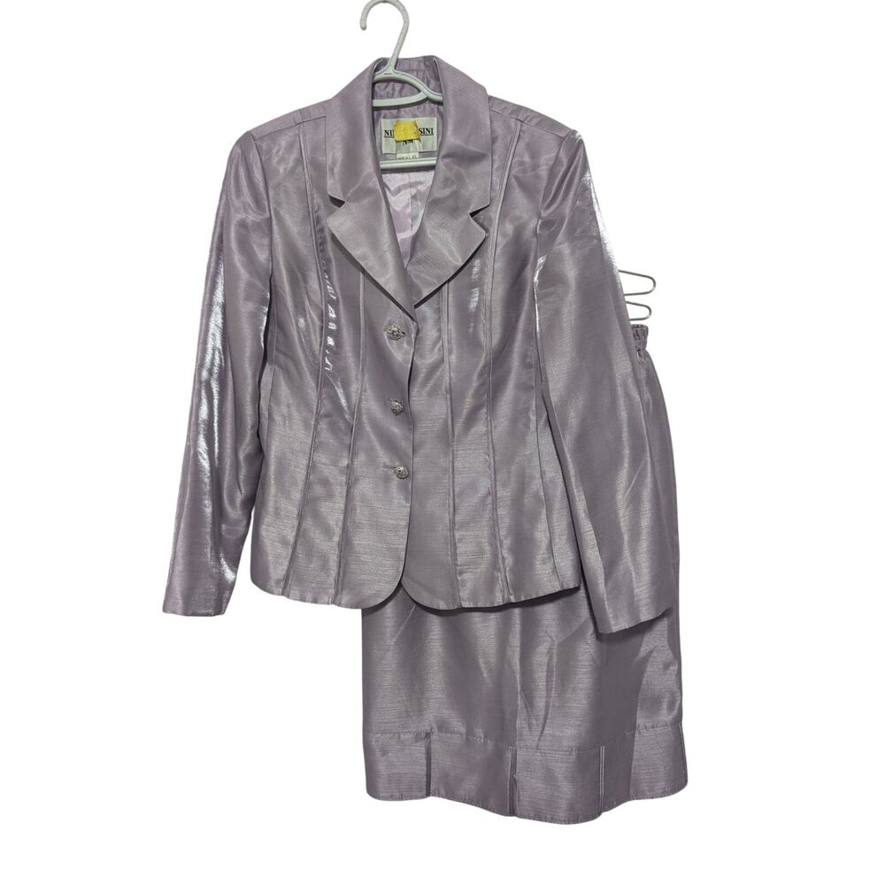 NINA MASSINI! LAVENDER PURPLE SATIN 2 PC JEWELED BUTTON SKIRT, JACKET SUIT! 10 - Picture 3 of 15